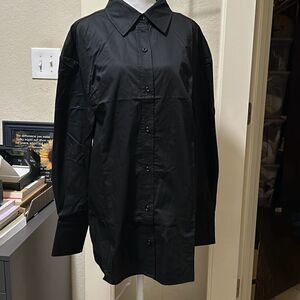 Ser.O.Ya M Lydia Open Back Button Up Boyfriend Shirt Solid Black Contemporary